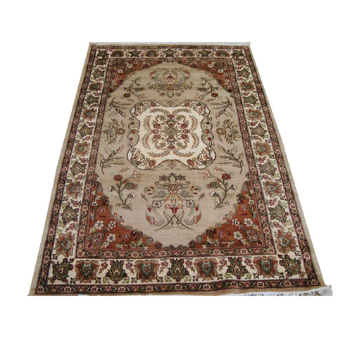 Awesome Ivory Medallion Flowers Rectangle Area Rug Hand Knotted Wool Silk Carpet (6 x 4)'