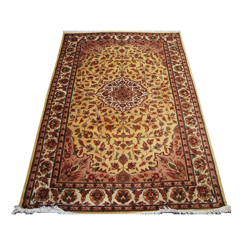 Cream Floral Hot Ivory Touch Medallion Area Rug Hand Knotted Wool Silk Carpet (6 X 4)'