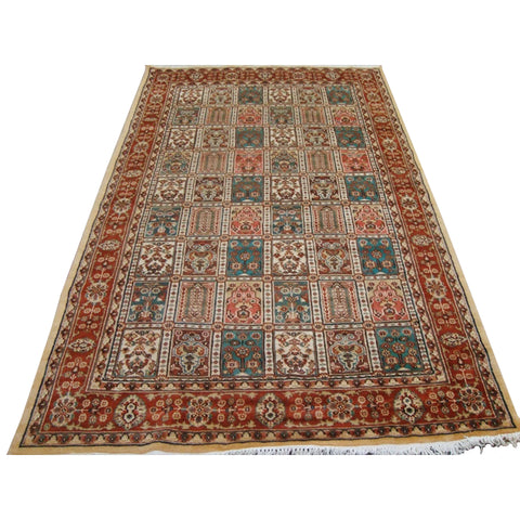 Exclusive Bakhtiar Floral Blocks Rectangle Area Rug Hand Knotted Wool Silk Carpet (8 x 5)'