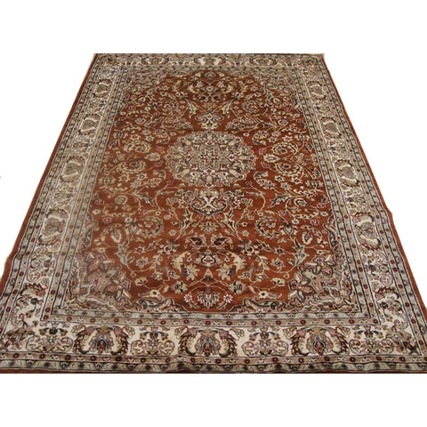Exclusive Burnt Orange Rust Floral Hand Knotted Area Rug Wool Silk Carpet (9 x 6)'