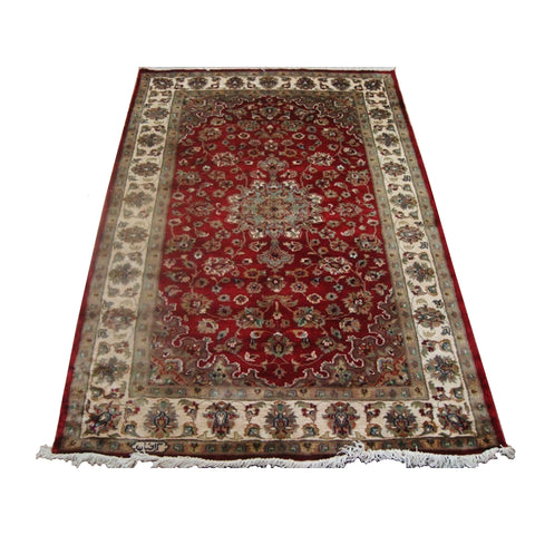 Exclusive Red Floral Lovely Rare Hand Knotted Rug Wool Silk Carpet (6 x 4)'