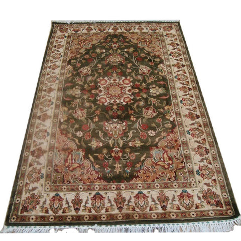 Exclusive Medallion Floral Green Hand Knotted Rectangle Area Rug (4 x 6)'