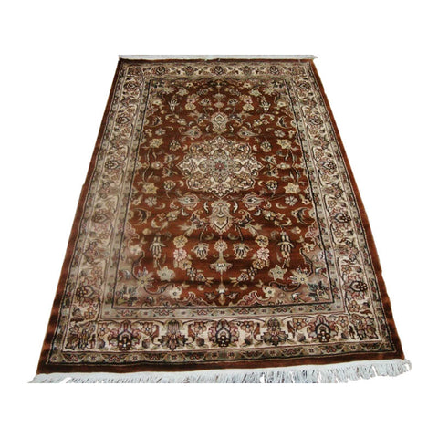 Exclusive Exotic Dark Rust Burnt Orange Rectangle Area Rug Hand Knotted Wool Silk Carpet (4 x 6)'