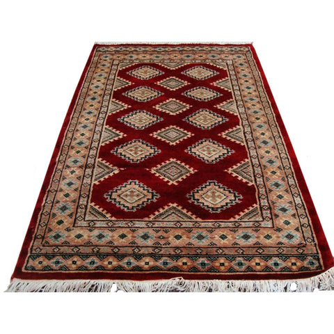 Exclusive Red Abstract Jaldar Flowers Area Rug Hand Knotted Wool Silk Carpet (4 x 2.6)'
