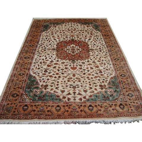 Exclusive Kash Floral Medallion Designed Area Rug Wool Silk Hand Knotted Carpet (9 x 6)'