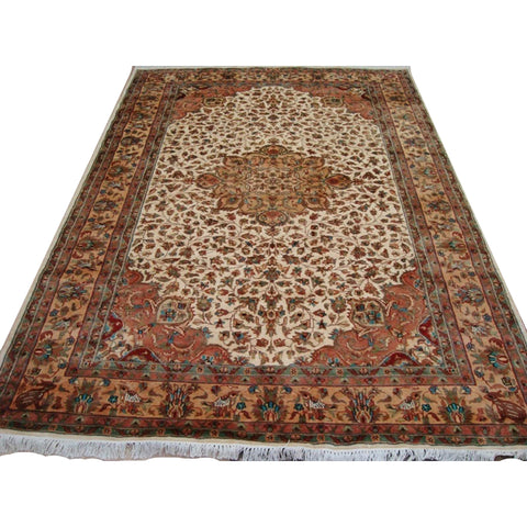 Gorgeous Floral Medallion Chirag Birds Area Rug Wool Silk Hand Knotted Carpet (9 x 6)'