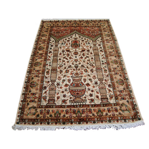 Exclusive Mehrab Floral Vaas Love Hand Knotted Area Rug Wool Silk Carpet (6 x 4)'