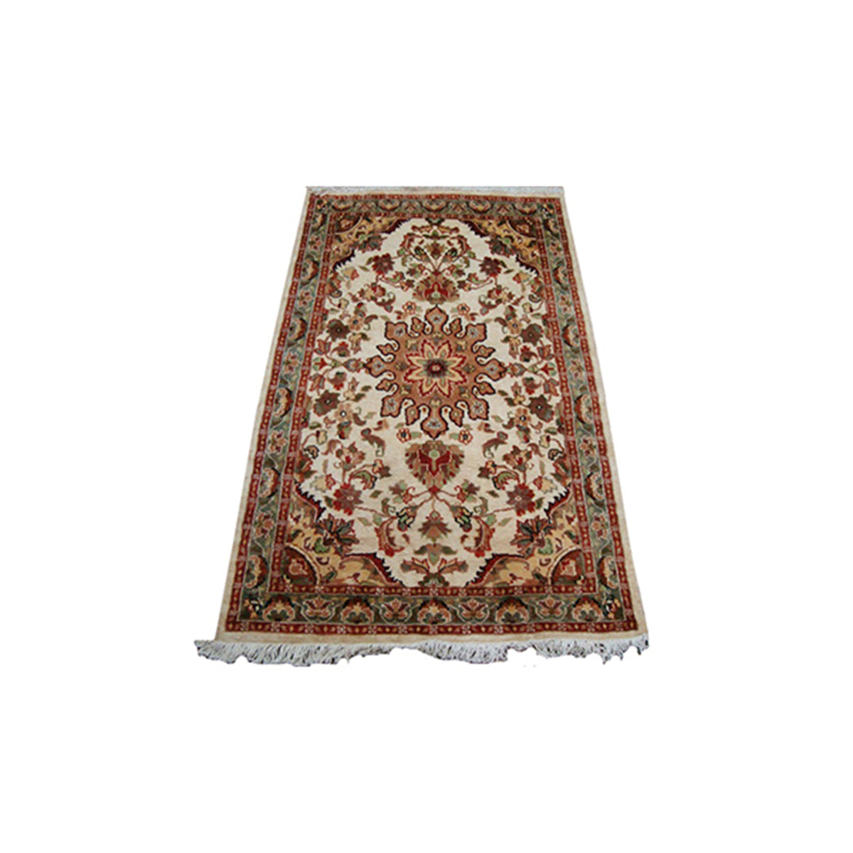 Rectangle Area Rug Ivory Medallion Flowers Hand Knotted Wool Silk Carpet (5 x 3)'
