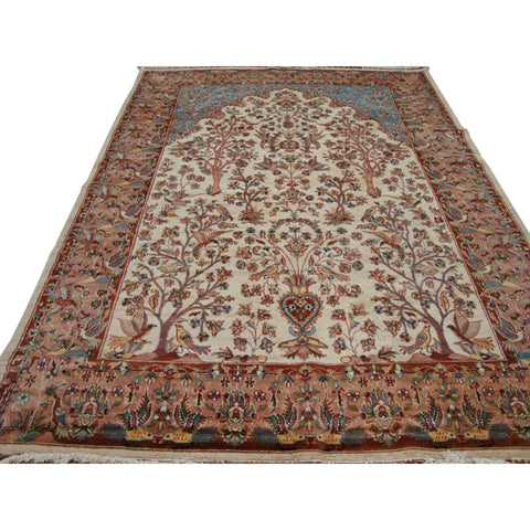 Excellent Tree of Life Peace Birds Rectangle Area Rug Wool Silk Hand Knotted Carpet (10.4 x 7.2)'