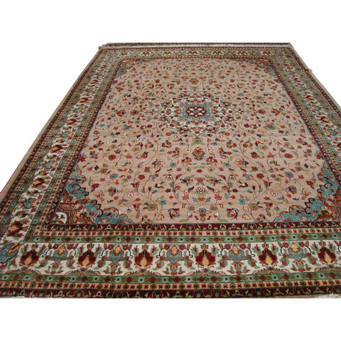 Rectangle Rug Floral Medallion kasha Multicolored Hand Knotted Wool Silk Carpet (10 x 14)'
