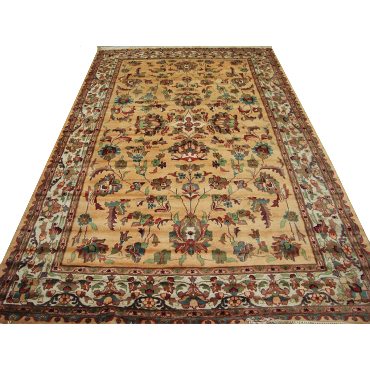 Rectangle Area Rug Cream Love Floral Hand Knotted Silk Wool Carpet (10 x 6)'