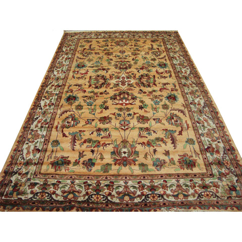 Rectangle Area Rug Cream Love Floral Hand Knotted Silk Wool Carpet (10 x 6)'