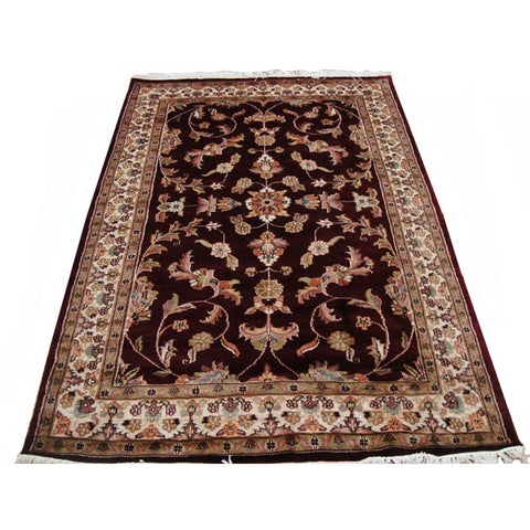 Mid Night Dark Red Love Flowers Rectangle Area Rug Hand Knotted Wool Silk Carpet (6 x 4)'