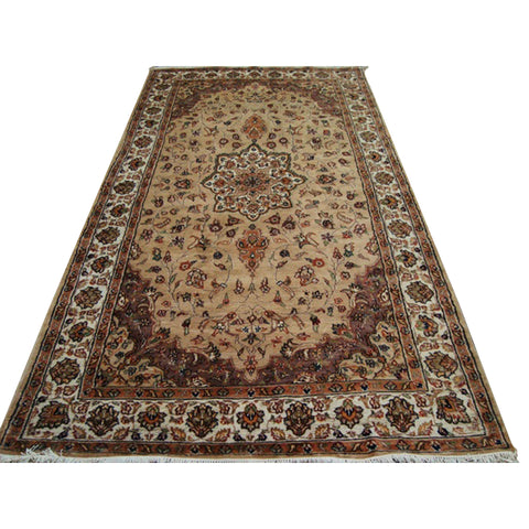 Beige Tan Floral Exclusive Rectangle Area Rug Hand Knotted Wool Silk Carpet (9.8 x 5.1)'