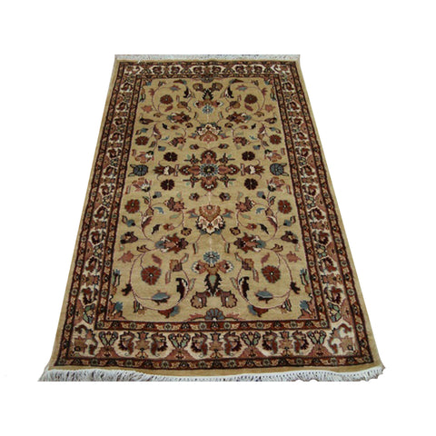 Beige Yellow Ivory Touch Exclusive Oriental Area Rug Hand Knotted Wool Silk Carpet (5 x 3)'