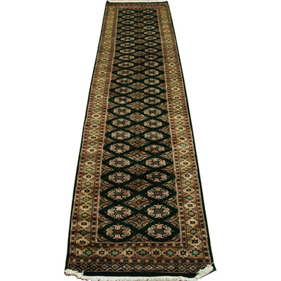 AHMEDANI Exclusive Jaldar Green Ivory Touch Wool Hand Knotted Soft Runner Rug (9.9 X 2.5)'