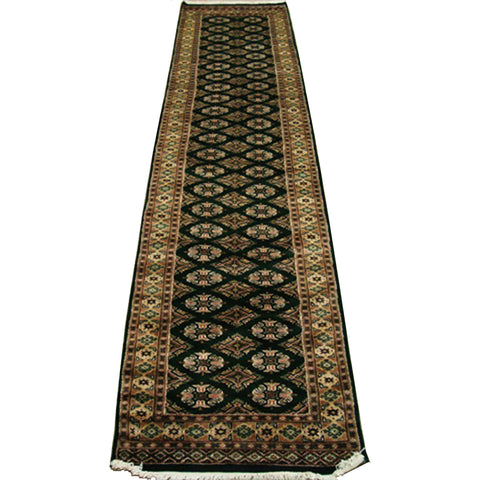 AHMEDANI Exclusive Jaldar Green Ivory Touch Wool Hand Knotted Soft Runner Rug (9.9 X 2.5)'