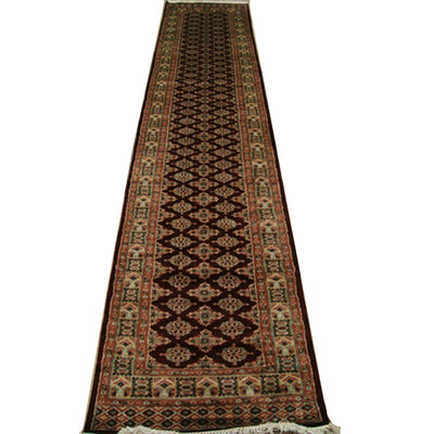 AHMEDANI Dark Red Lovely Jaldar Ivory Touch Exclusive Hand Knotted Soft Runner Rug (12.0 x 2.5)'