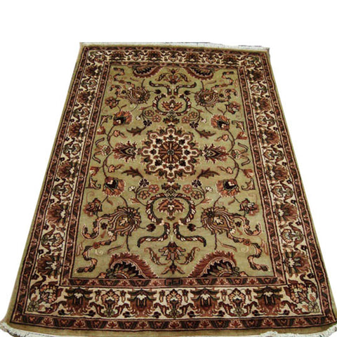 Light Green Ivory Touch Fine Area Rug Hand Knotted Silk Wool Carpet (6 x 4)'