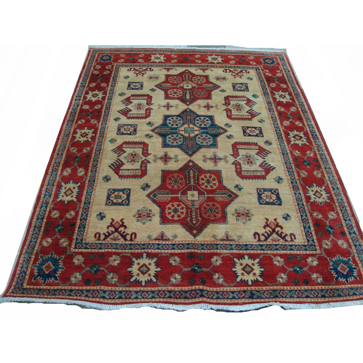 Kazak Super Geometric Veg Dyed Mahal Rectangle Rug Hand Knotted Carpet (6.6 x 5.0)'