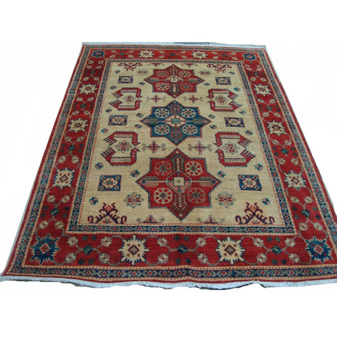 Kazak Super Geometric Veg Dyed Mahal Rectangle Rug Hand Knotted Carpet (6.6 x 5.0)'