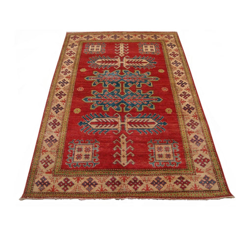 Super Kazak Caucasion Geometric Veg Dyed Mahal Hand Knotted Rug Carpet (6.3 x 4.1)'