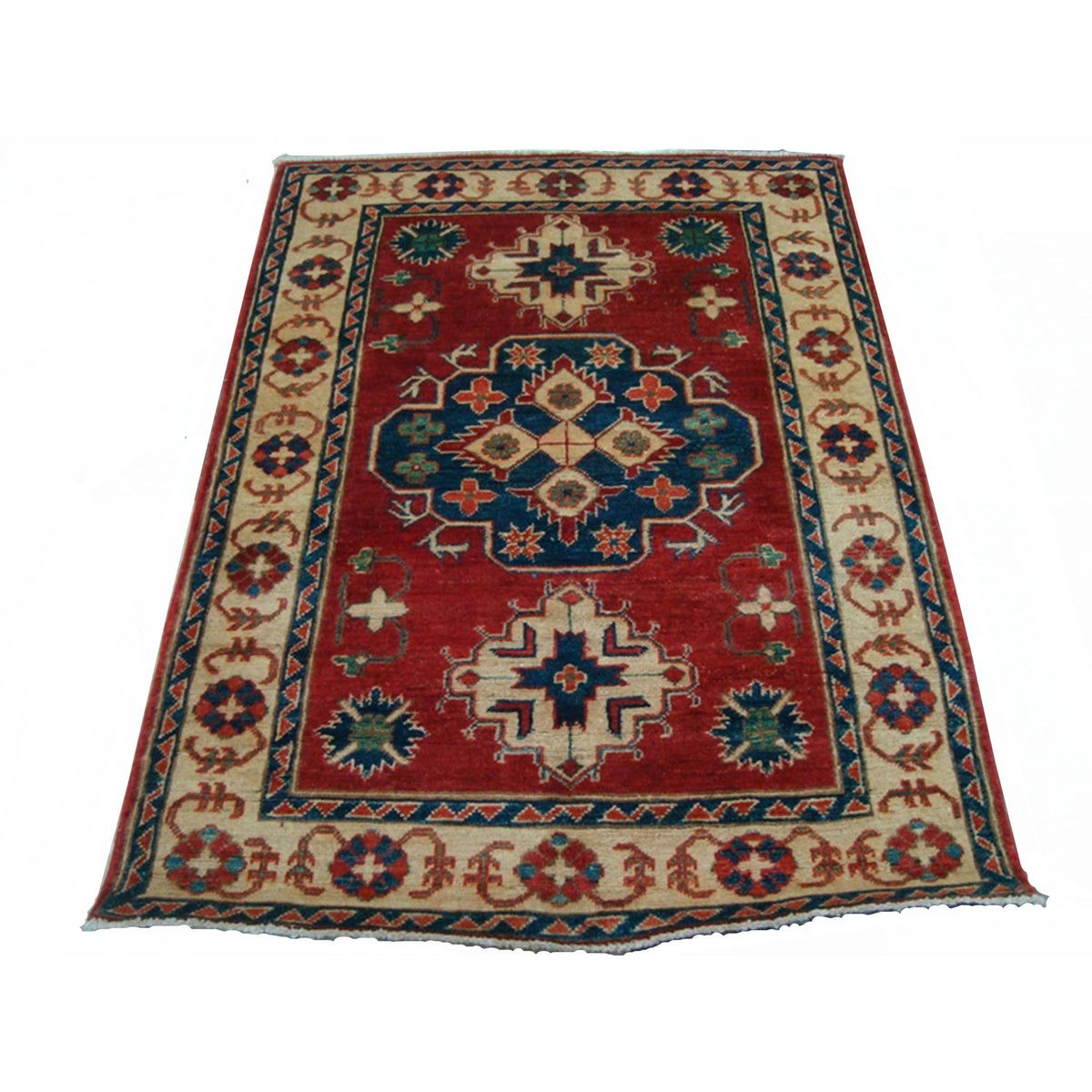 Super Kazak Geometric Mahal Veg Dyed Rectangle Rug Hand Knotted Carpet (4.9 x 3.10)'