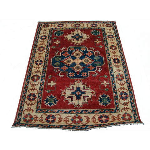 Super Kazak Geometric Mahal Veg Dyed Rectangle Rug Hand Knotted Carpet (4.9 x 3.10)'