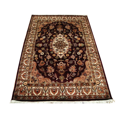 AHMEDANI Mehroon Ruby Red Exclusive Rectangle Area Rug Hand Knotted Wool Silk Carpet (6 X 4)'