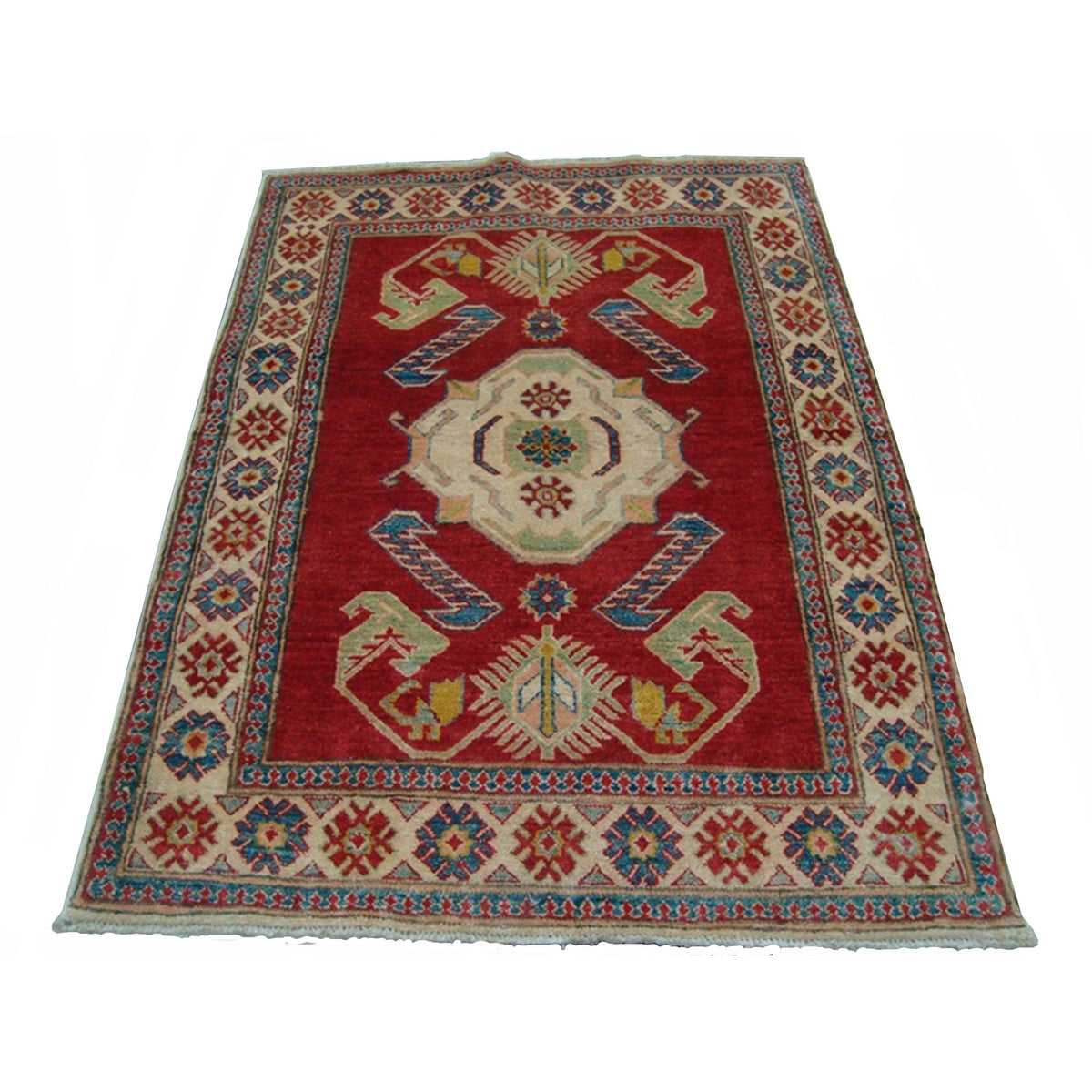 Awesome Super Kazak Caucasion Geometric Veg Dyed Mahal Hand Knotted Rug Carpet (5.6 x 3.9)'