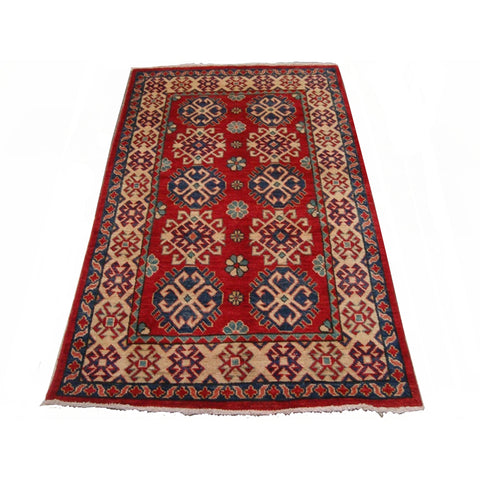Super Kazak Caucasion Geometric Veg Dyed Mahal Rectangle Rug Hand Knotted Carpet (5.4 x 3.3)'