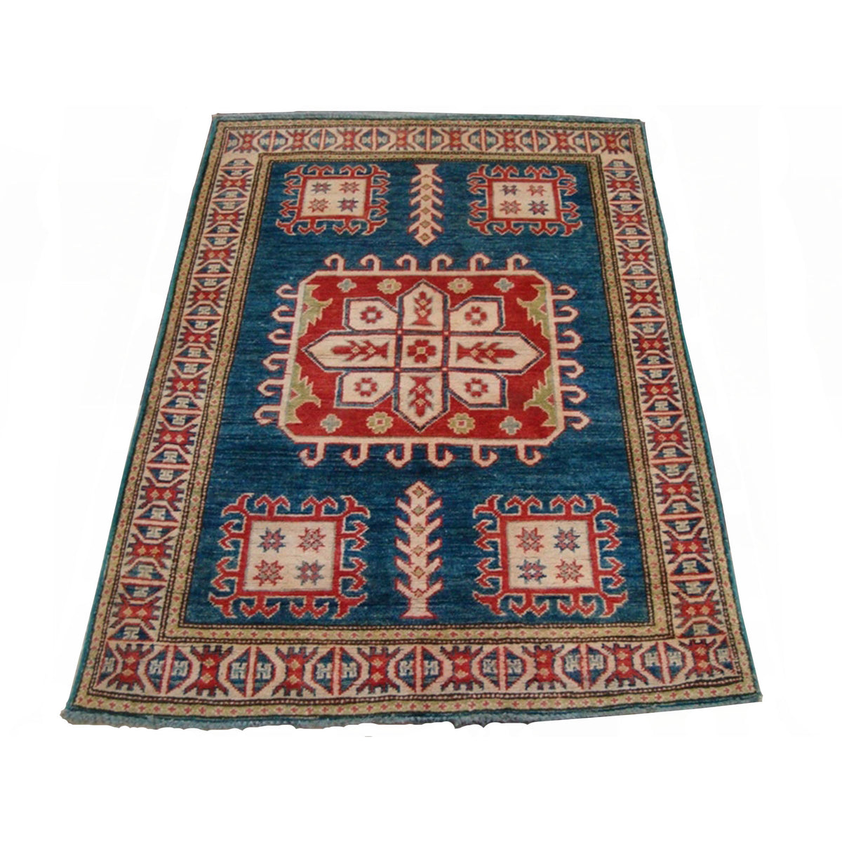 Super Kazak Caucasion Geometric Veg Dyed Mahal Rug Hand Knotted Carpet (4.5 x 3.4)'