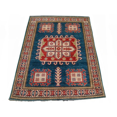 Super Kazak Caucasion Geometric Veg Dyed Mahal Rug Hand Knotted Carpet (4.5 x 3.4)'
