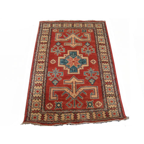 Super Kazak Geometric Veg Dyed Mahal Rectangle Hand Knotted Rug Carpet (4.0 x 2.8)'