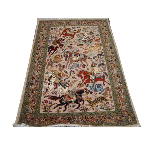 Horses King Hunting Classic Hand Double Knotted Fine Rug Indoor Carpet (6 X 4)'