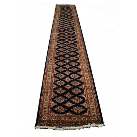 Exclusive Navy Blue Jaldar Hand Knotted Wool Silk Carpet Runner Rug (16.6 x 2.6)'