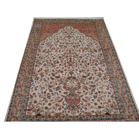 Awesome Tree of Life Birds Floral Oriental Area Rug Hand Knotted Wool Silk Carpet (9 x 6)'