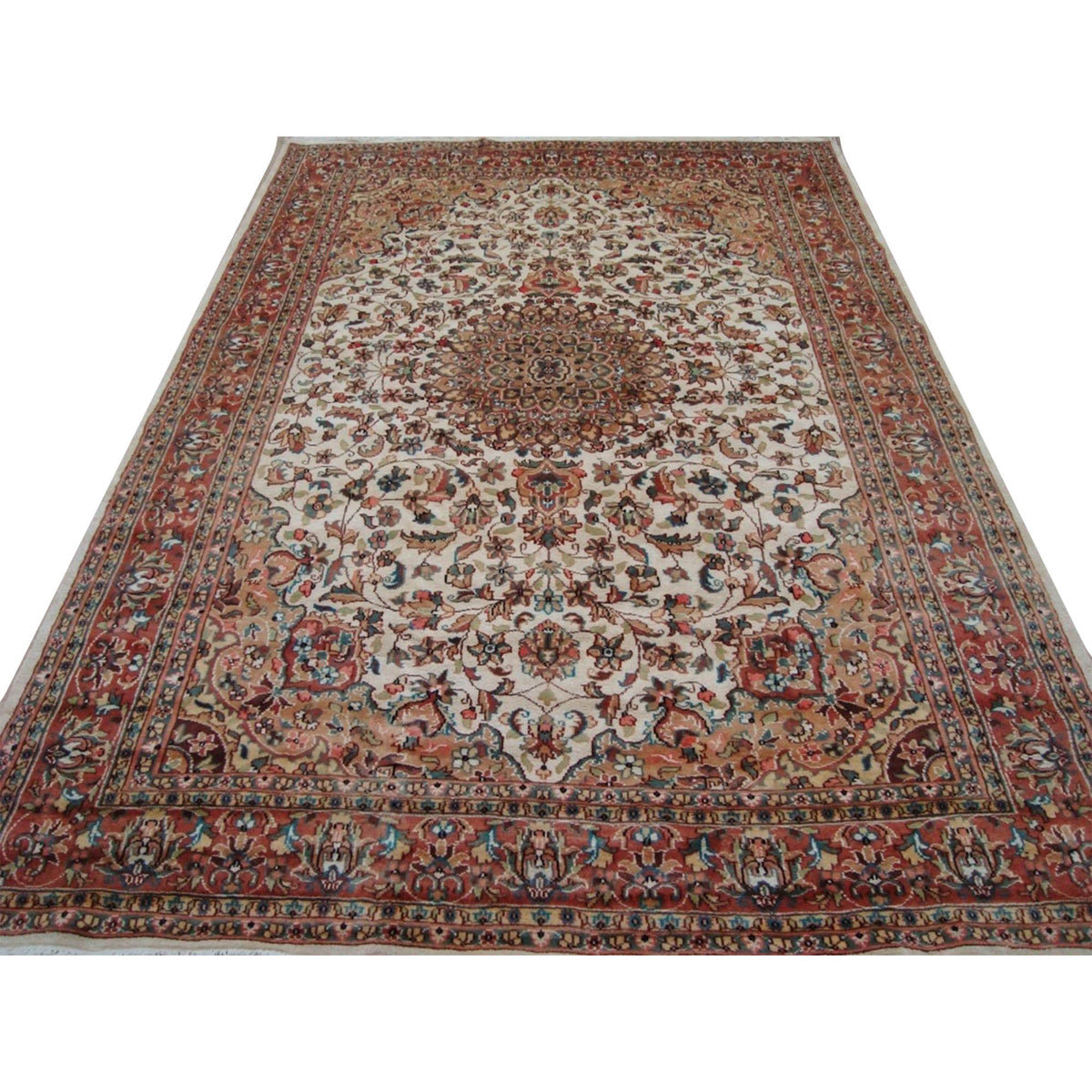 Exclusive Moon Medallion Floral Oriental Area Rug Hand Knotted Wool Silk Carpet (9 x 6)'