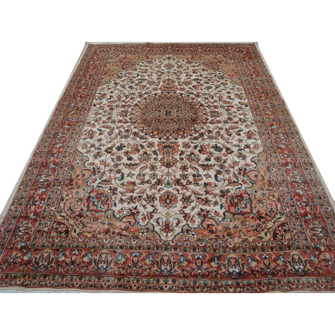 Exclusive Moon Medallion Floral Oriental Area Rug Hand Knotted Wool Silk Carpet (9 x 6)'