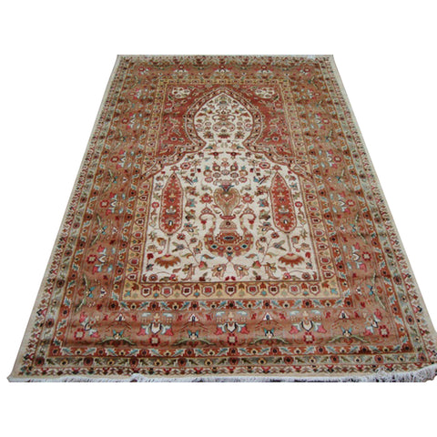 Jhoomar Mehrab Floral Vase Guldasta Hand Knotted Area Rug Wool Silk Carpet (8 x 5)'