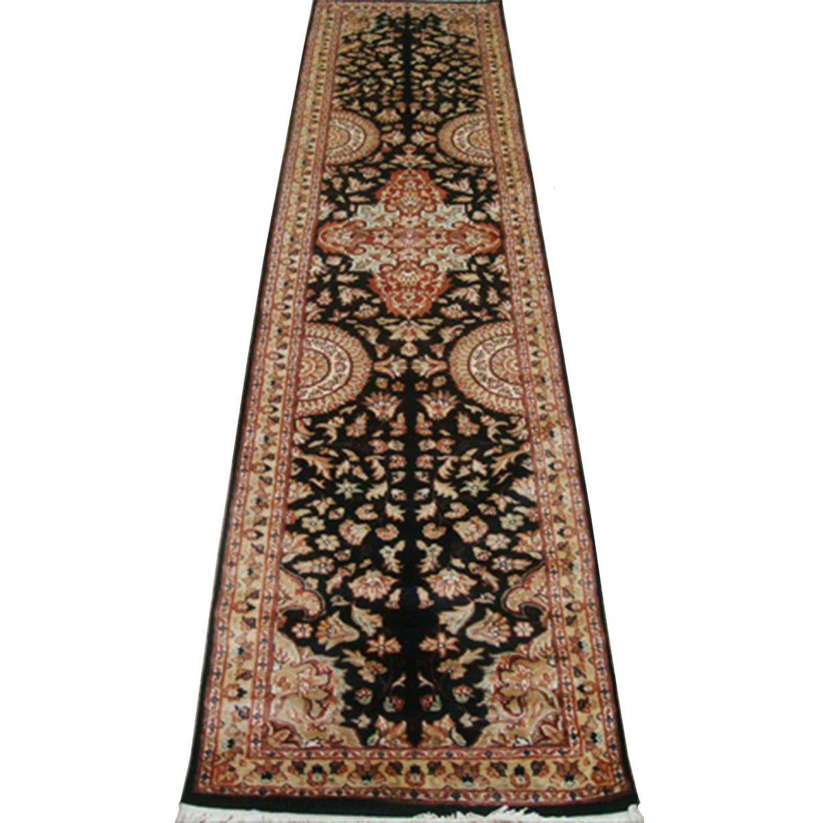 Rare Hot Black Flowers Lively Soft Hand Knotted Carpet Hall Way Runner Rug (10.0 x 2.7)'