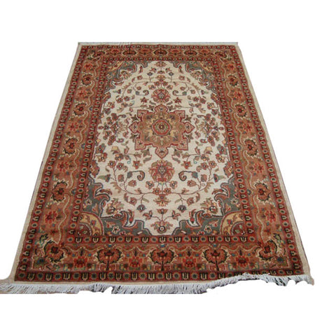 Ivory Medallion Floral Area Rug Hand Knotted Wool Silk Indoor Home Decor Carpet (6 x 4)'