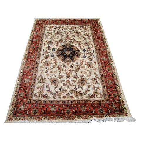 Kash Ivory Medallion Floral Gorgeous Designed Rectangle Area Rug Wool Silk Hand Knotted Carpet (6 x 4)'