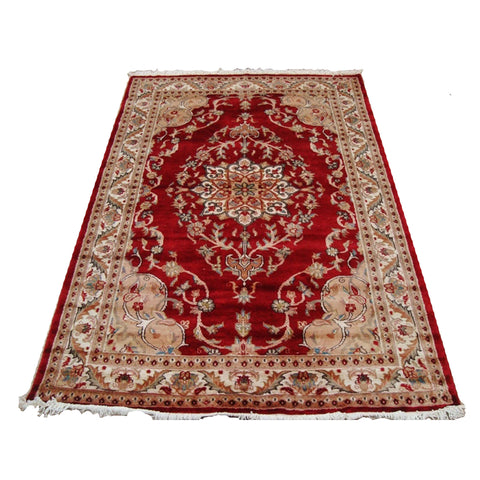 Red Love Beauty Floral Oriental Rug Hand Knotted Wool Silk Carpet (6 x 4)'