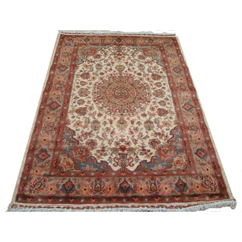 Medallion Ivory Touch Flowers Exclusive Rectangle Area Rug Hand Knotted Wool Silk Carpet (6 x 4)'
