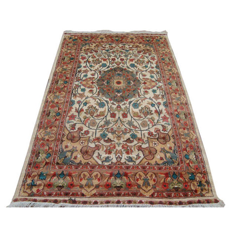 Exclusive Ivory Medallion Designed Rectangle Area Rugs Hand Knotted Wool Silk Carpet (6 x 4)'