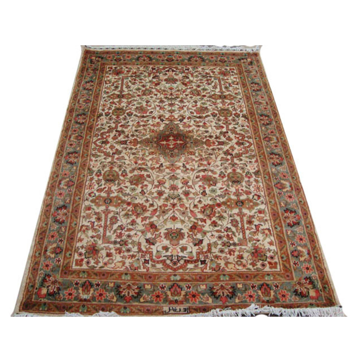 Mehrab Taj Ivory Medallion Exclusive Designed Rectangle Area Rug Wool Silk Hand Knotted Carpet (6 x 4)'