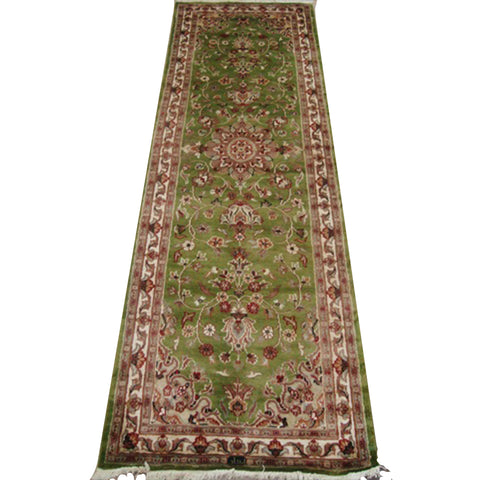 Exclusive Green Floral Kashan Soft Hand Knotted Hall Way Runner Rug (7.11 x 2.7)'