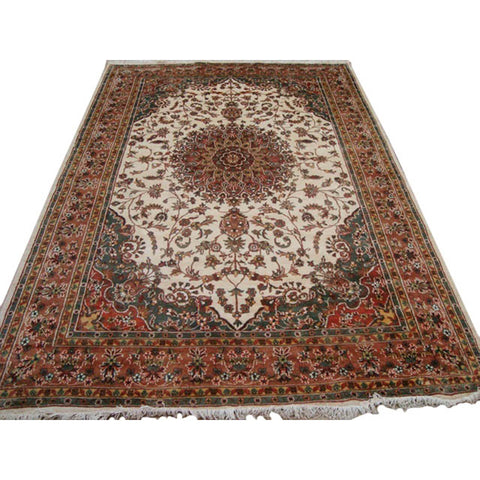 Rectangle Area Rug Hot Ivory Medallion Kasha Traditional Wool Silk Hand Knotted Carpet (9 x 6)'