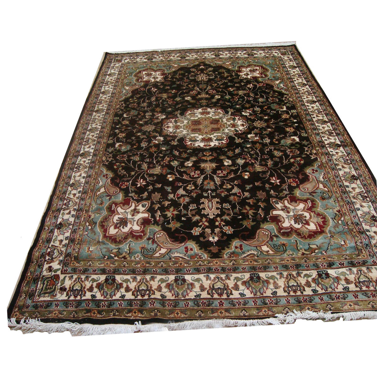 Rectangle Area Rug Chocolate Brown Floral Kashaan Hand Knotted Wool Silk Carpet (9 X 6)'